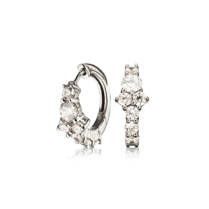 Thumbnail of Small Silver Cluster Diamond Style Huggie Hoop Earrings image