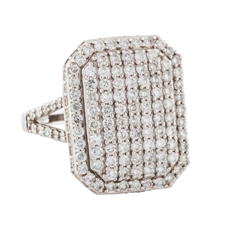 Thumbnail of Handmade Solid White Square Ring Pave Diamond Designer Jewelry image