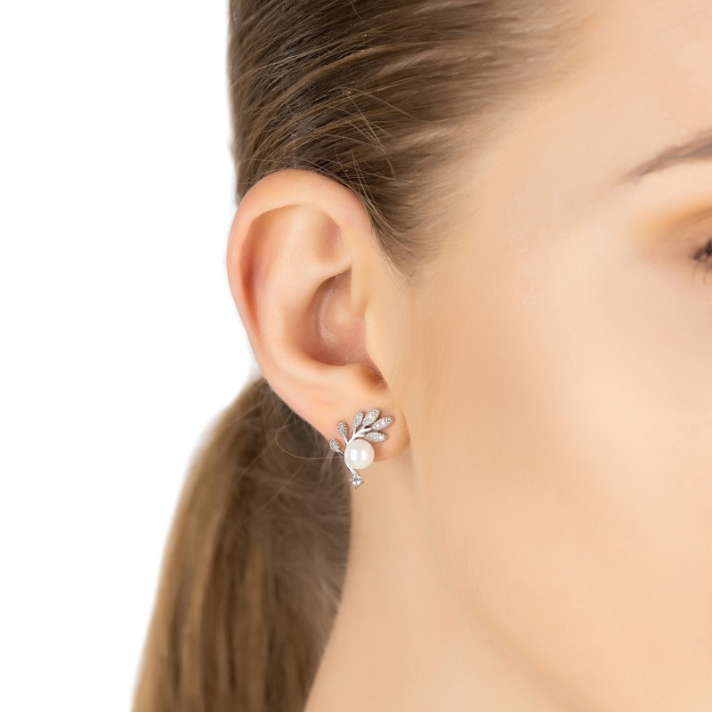 Thumbnail of Fern Leaf & Pearl Earrings Silver image