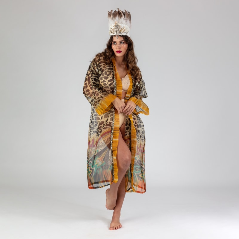 Thumbnail of Chiara - 100% Silk Wildly Bohemian Robe With Sequin Trims image