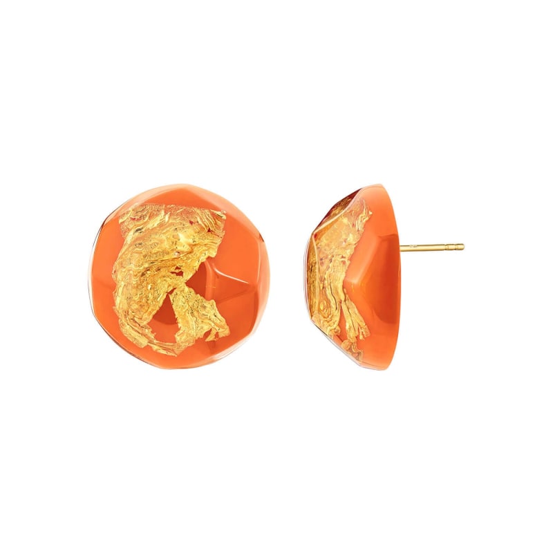 Thumbnail of 24K Gold Leaf Button Stud Earrings In Living Coral image