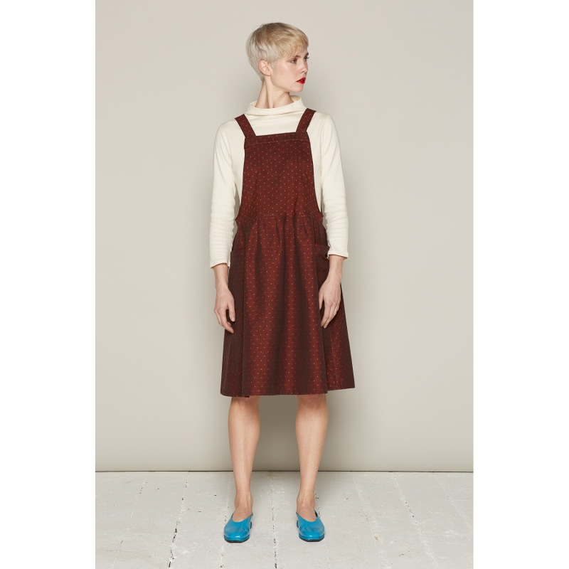 Thumbnail of Apron Style Candy Dress Burgundy Dots Organic Cotton image