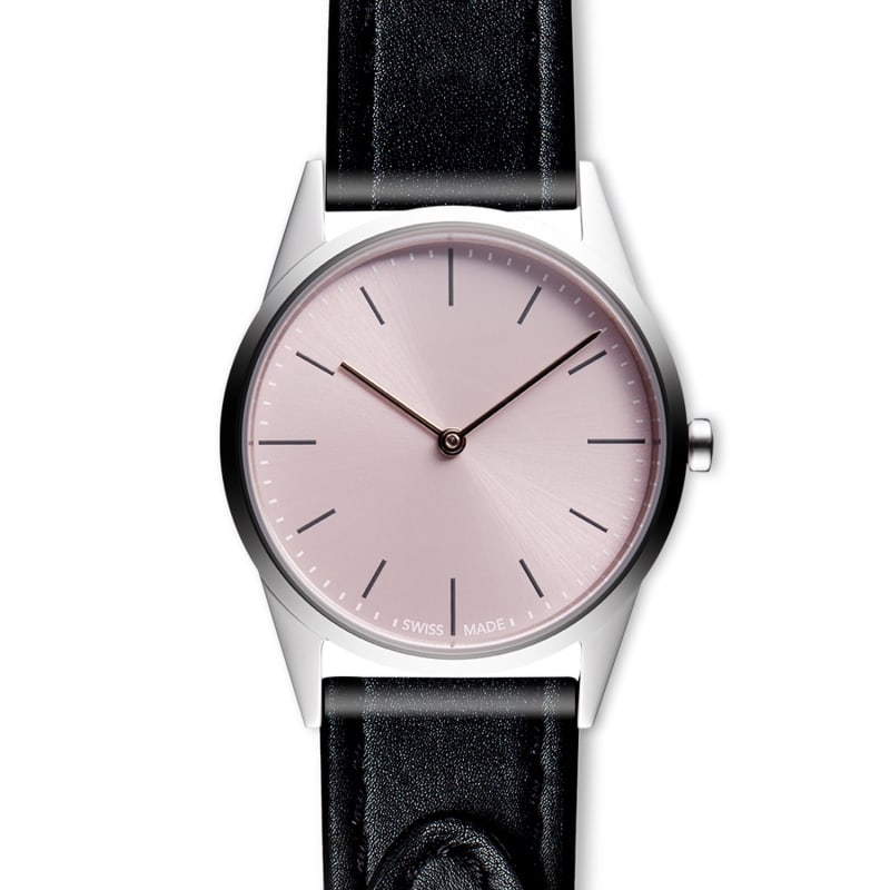 Thumbnail of Women's C33 Two-Hand Watch In Polished Steel With Tapered Black Nappa Leather Strap image