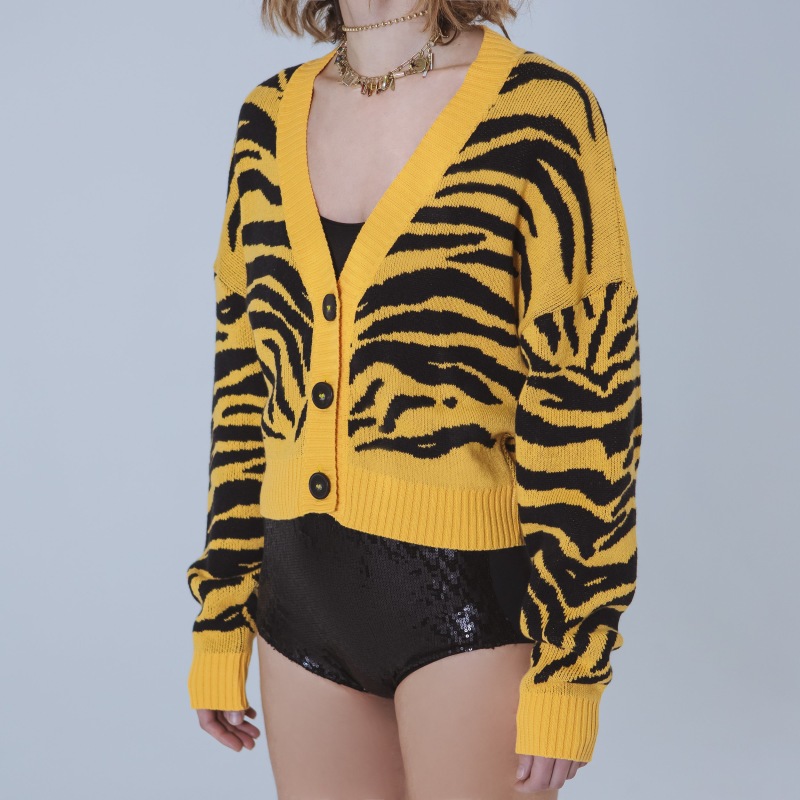 Thumbnail of Dakota Yellow/Black Tiger-Jacquard Short Cardigan image