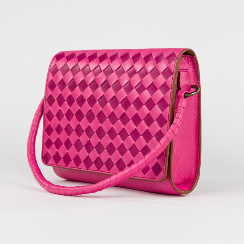 Thumbnail of Woven Leather Crossbody Bag Pink Checker image