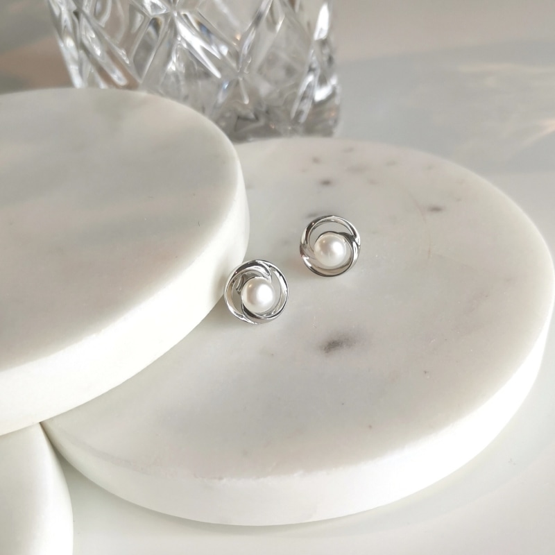 Thumbnail of Bold Rhodium Plated Pearl Earrings image