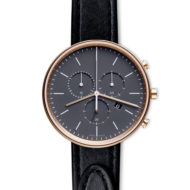 Thumbnail of Women's M40 Chronograph Watch In PVD Gold With Tapered Black Nappa Leather Strap image