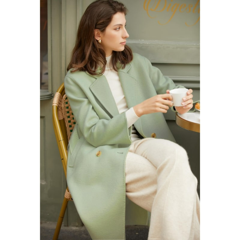 Thumbnail of Tony Double-Breasted Merino Coat With Belt - Green image