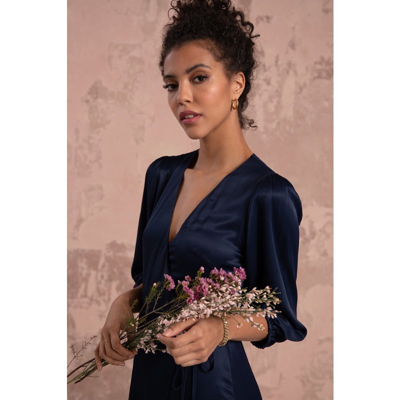 Thumbnail of Rae Midi Wrap Dress In Midnight Blue image