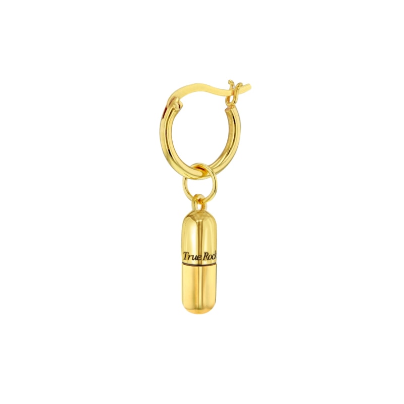 Thumbnail of 18Kt Gold Plated Mini Pill Charm on Gold Hoop Single image