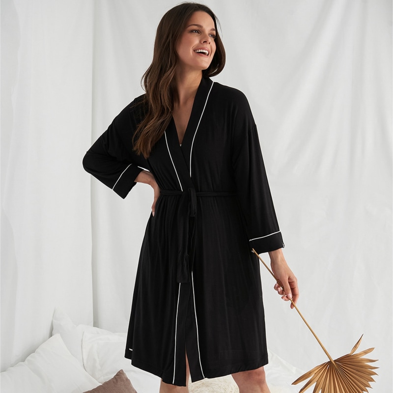 Bamboo Kimono Robe In Black Pretty You Wolf & Badger