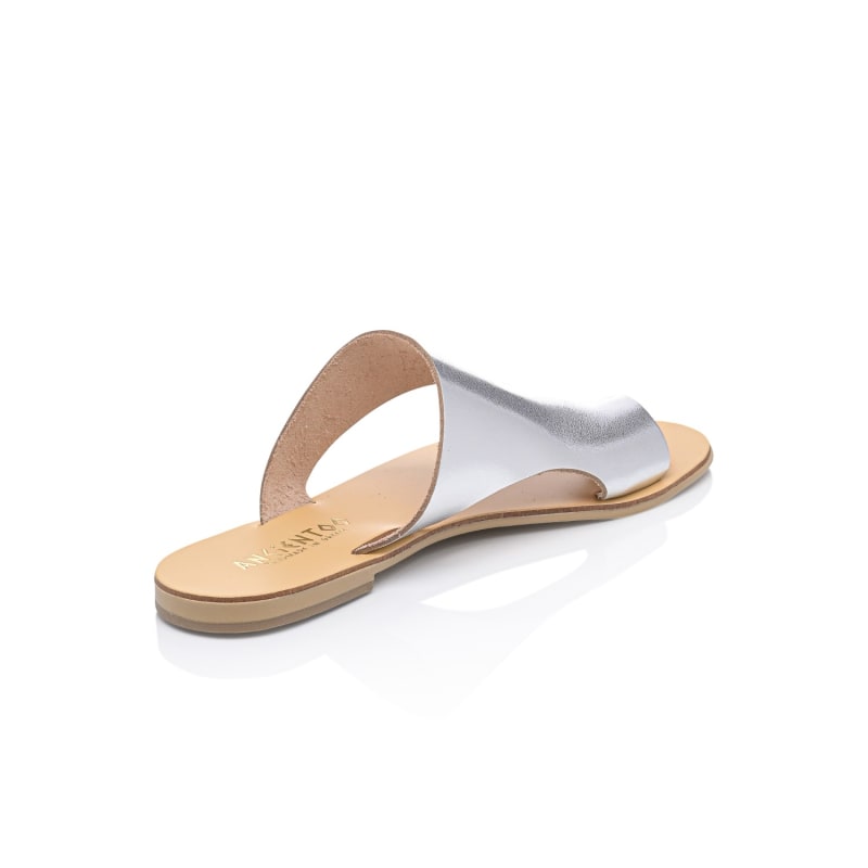 Thumbnail of Celaeno Silver Leather Contemporary Fashion Flip Flops With Toe Ring – Women’S Leather Slide Sandal image