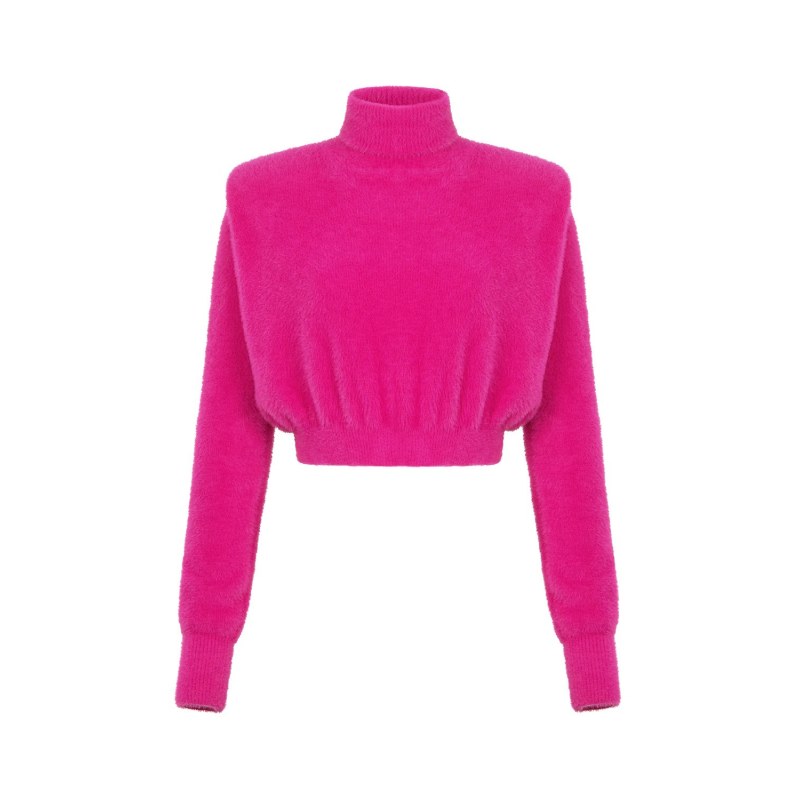 Nocturne Fuchsia Soft Knit Sweater With Shoulder Pads Nocturne Wolf Badger
