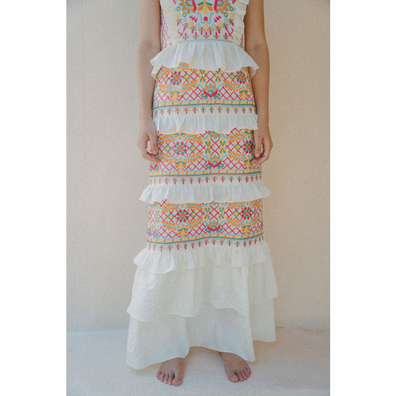 Thumbnail of Dahlia Embroidered Maxi Tiered Dress With Ruffles image