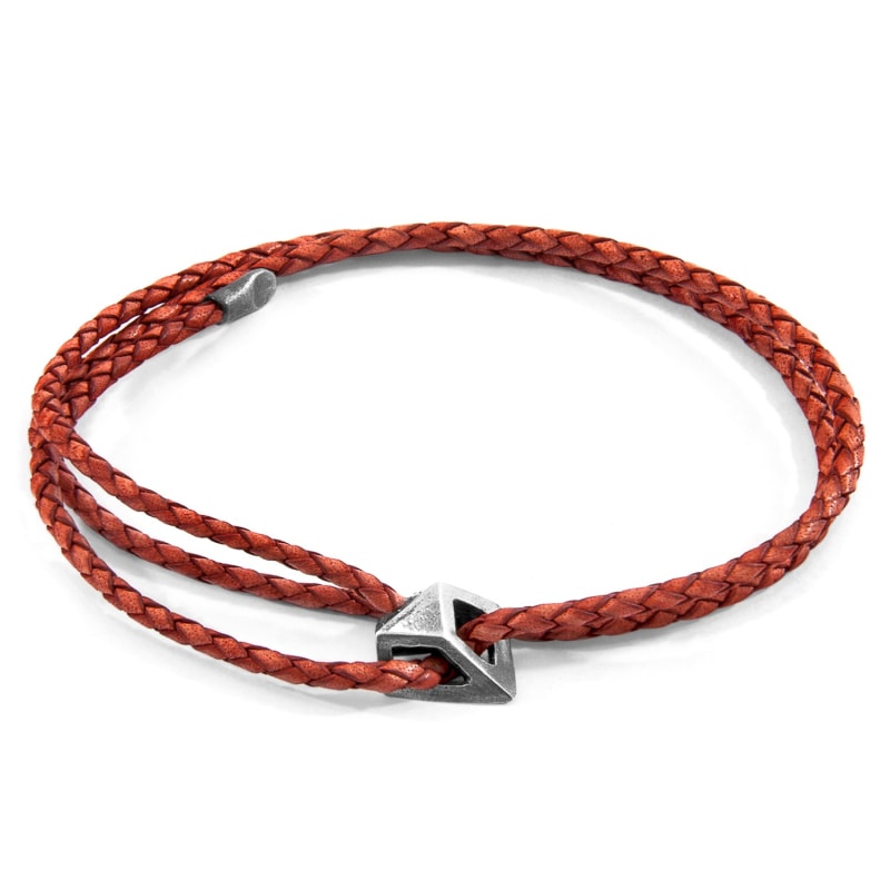 Thumbnail of Amber Red Arthur Silver & Braided Leather Skinny Bracelet image