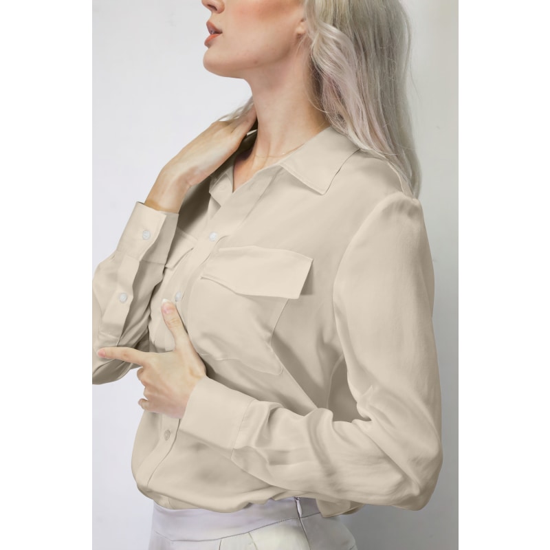 Thumbnail of Easy Oversized Silk Shirt - Neutrals - Taupe image