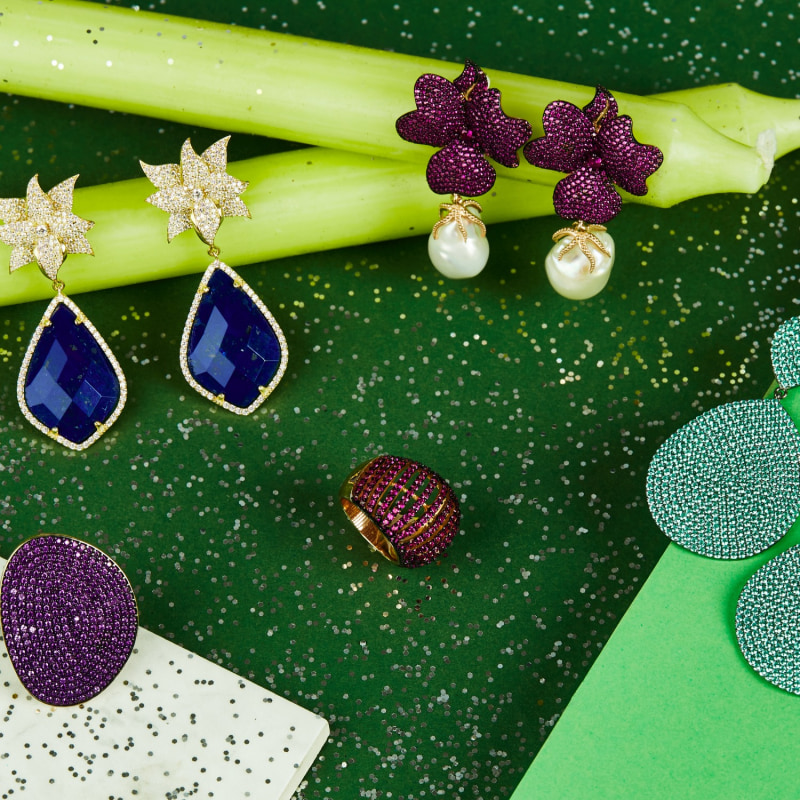 Thumbnail of Lotus Flower Lapis Lazuli Teardrop Earrings Gold image