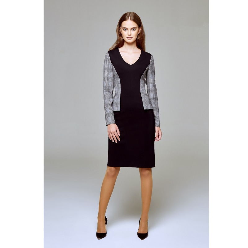 Thumbnail of Abigail Monochrome Dress With Prince Of Wales Check Peplum image