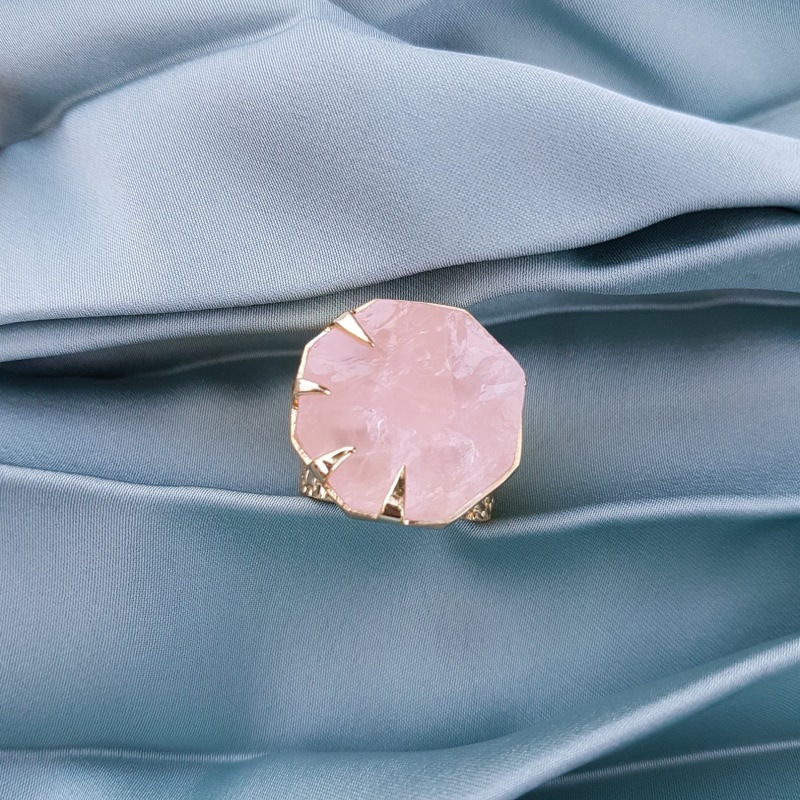 Thumbnail of Hold On Rose Quartz Gold Adjustable Statement Ring image