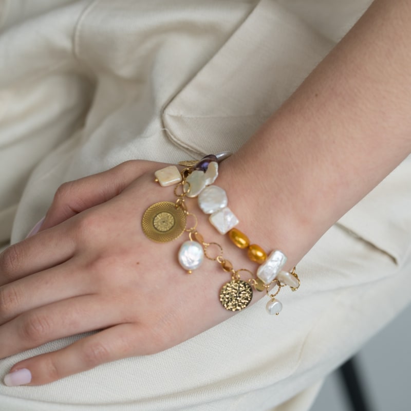 Thumbnail of Stellar Multi Pearl & 24K Gold-Plated Coin Bracelet image