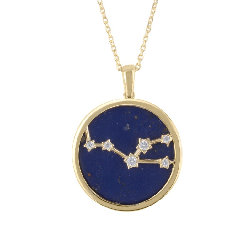 Thumbnail of Zodiac Lapis Lazuli Gemstone Star Constellation Pendant Necklace Gold Taurus image