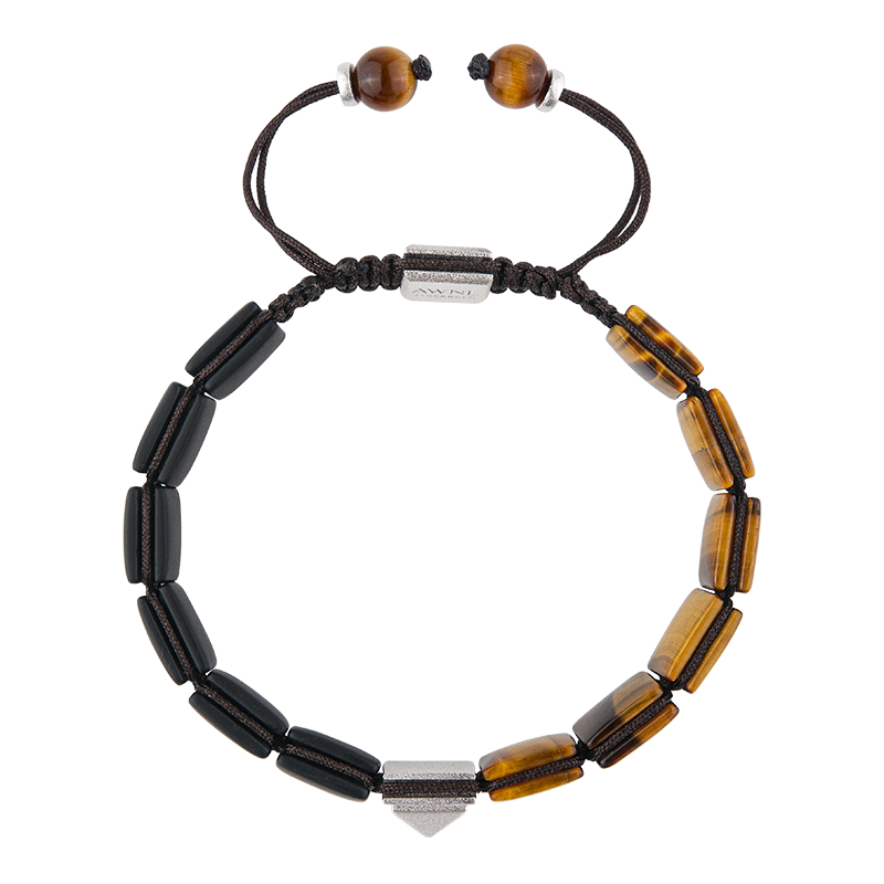 Thumbnail of Pyramid Tiger Eye & Black Onyx Flatbead Bracelet image