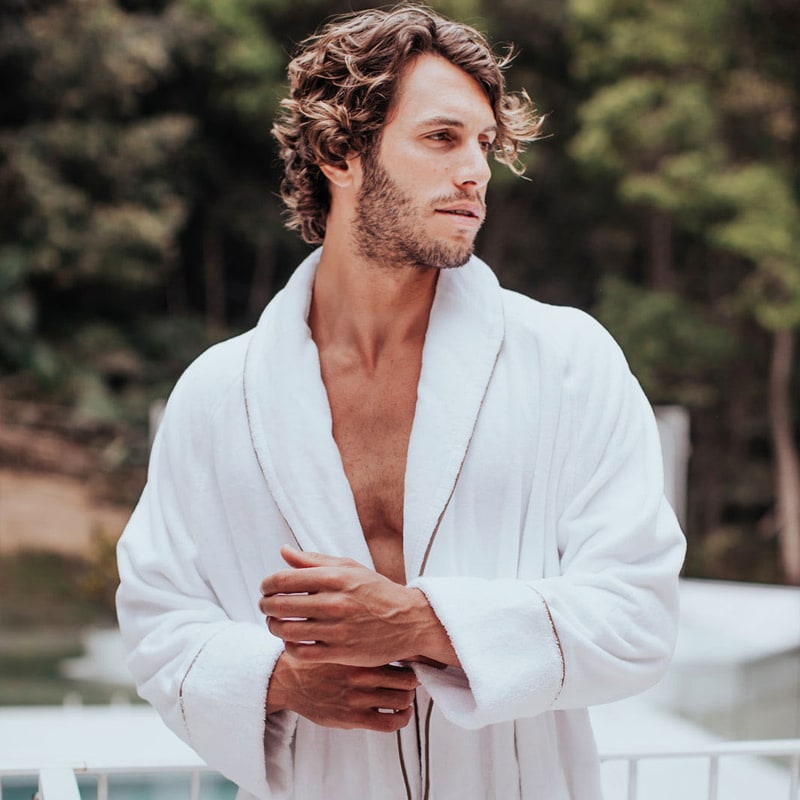 Thumbnail of Men's Organic Cotton Velour Robe - White image