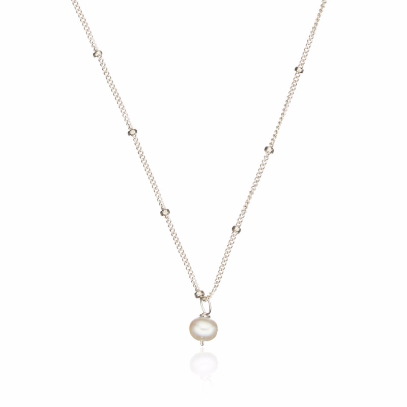 Sterling Silver Single Pearl Necklace On Satellite Chain by Lily Roo