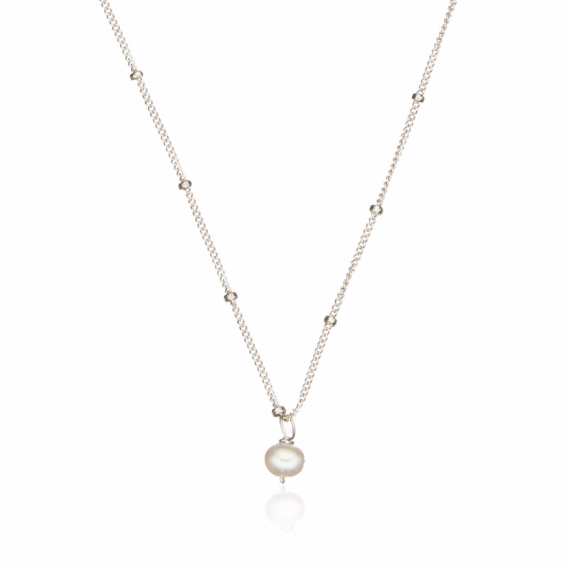 Thumbnail of Sterling Silver Single Pearl Necklace On Satellite Chain image