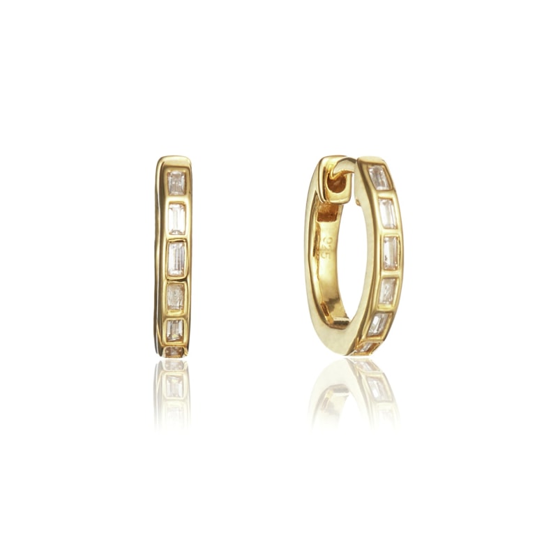 Thumbnail of Gold Diamond Style Baguette Medium Hoop Earrings image