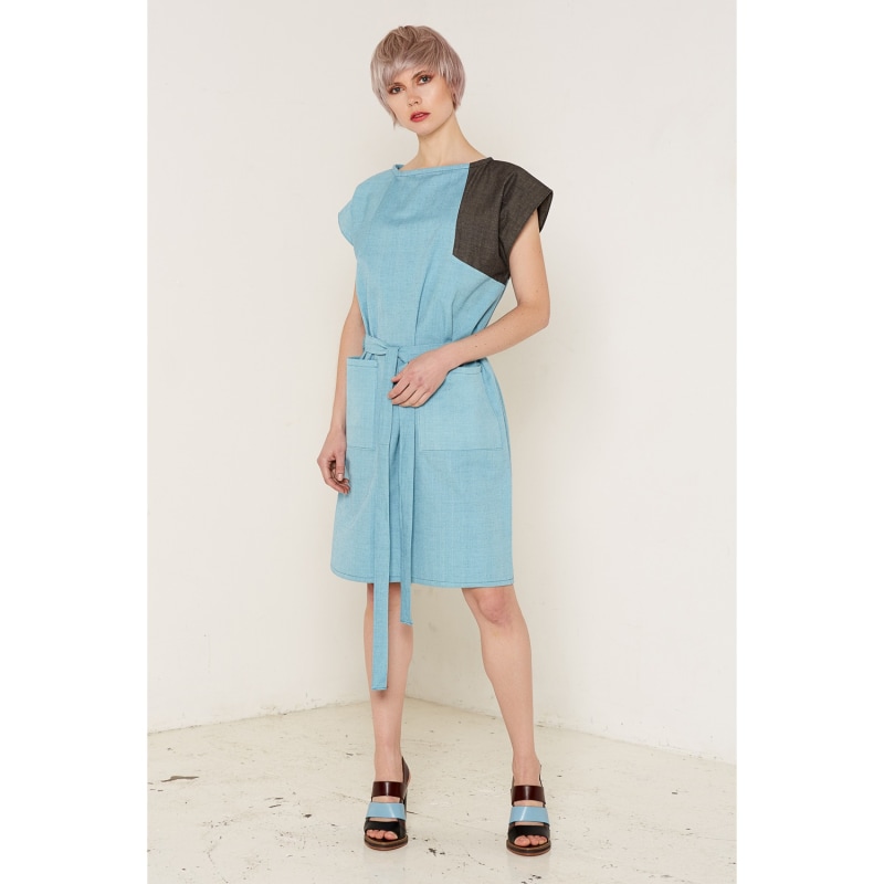 Thumbnail of Belted Elara Dress Aqua In Organic Cotton image