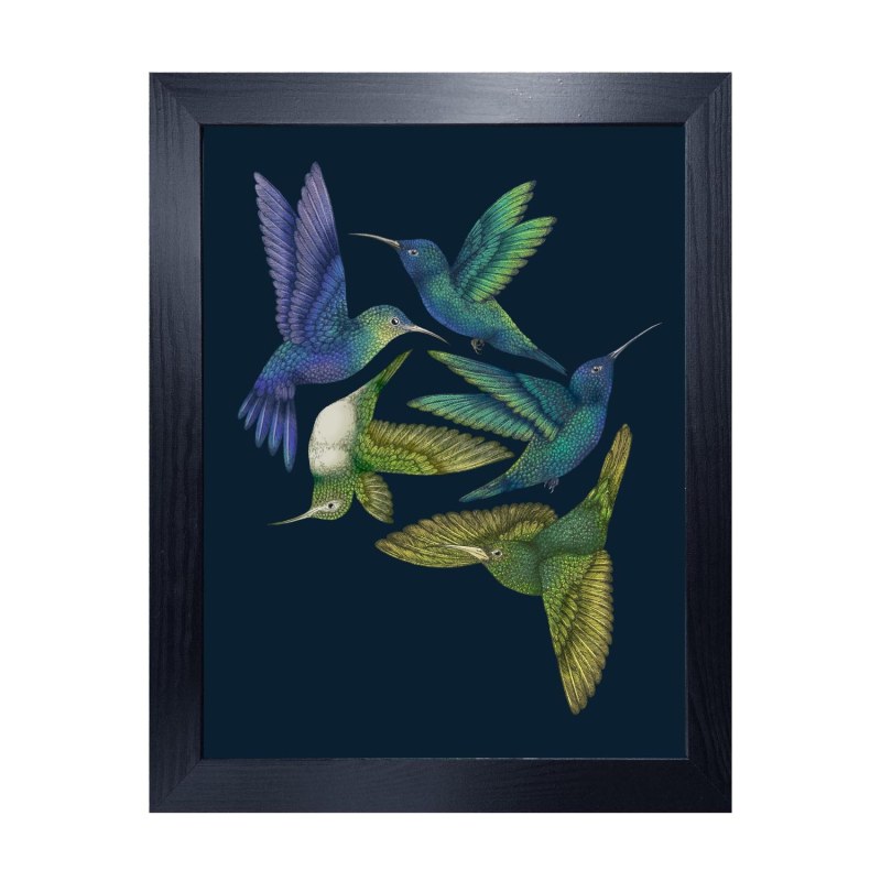 Thumbnail of Antique Hummingbirds I Indigo Fine Art Print - A3 image