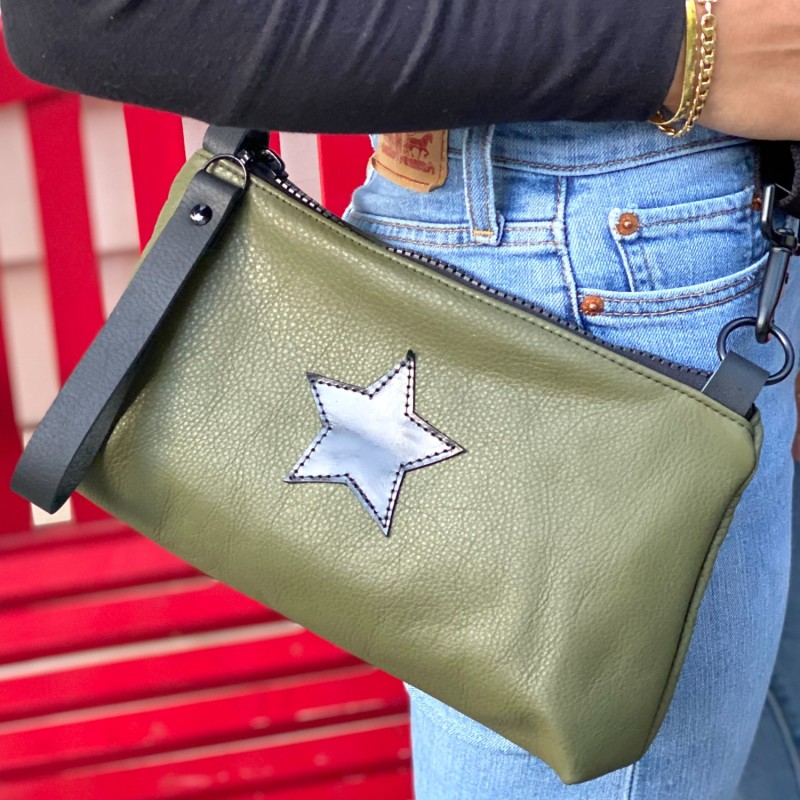 Nancy Crossbody Bag In Olive With Black Star Lynn Tallerico Wolf