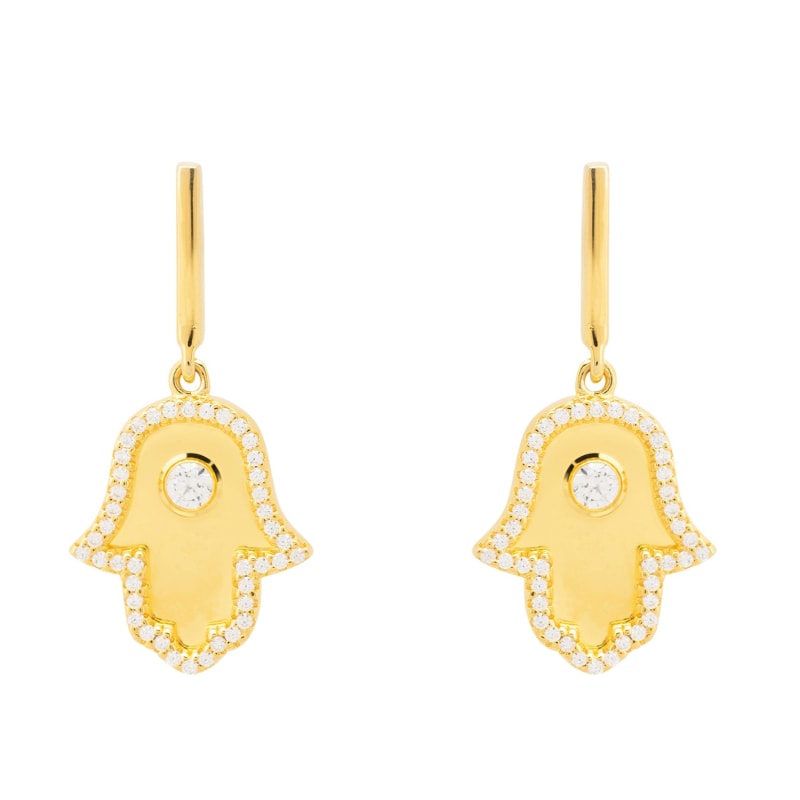 Thumbnail of Hamsa Hand metallic Drop Earrings Gold image