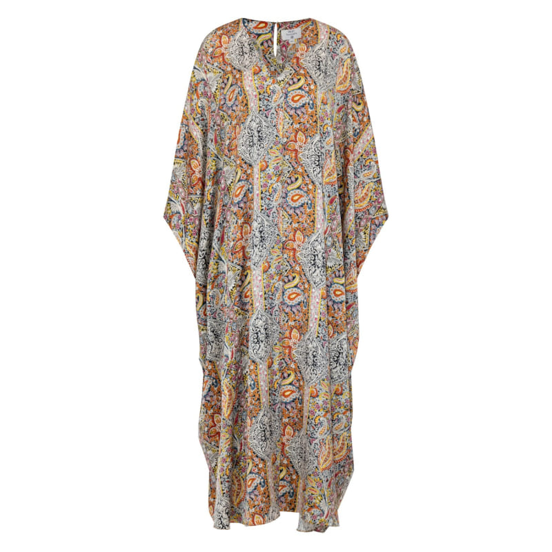 Thumbnail of Mariposa Cut Kaftan With Center Fold In Printed Paisley Silk In Orange image