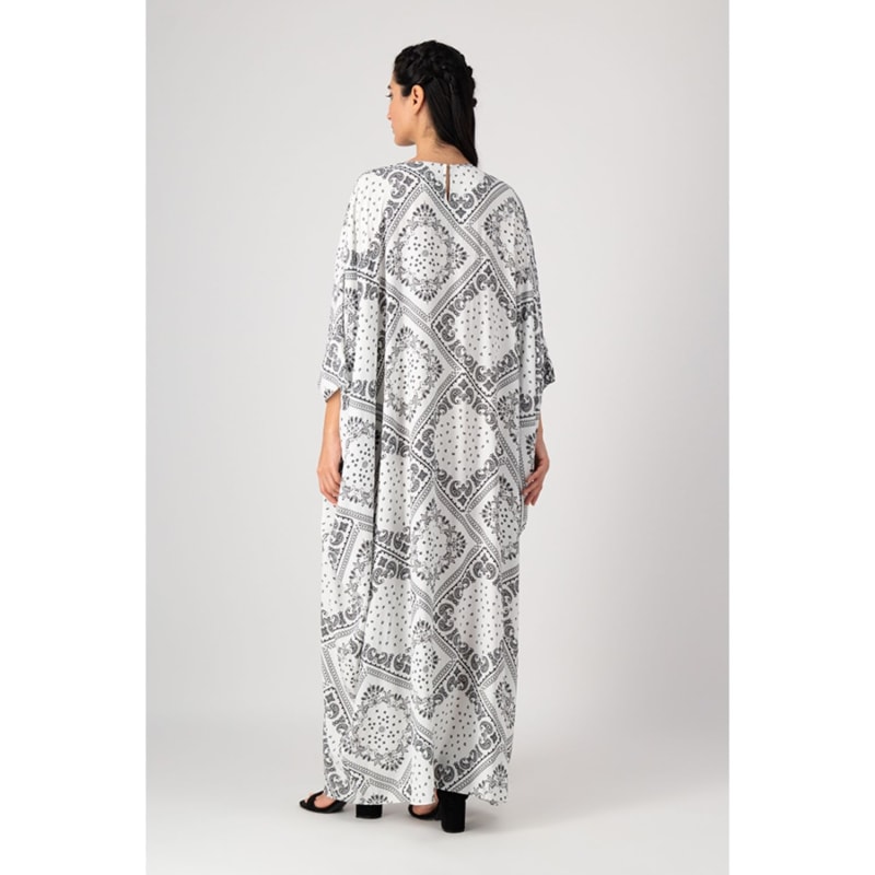 Thumbnail of Mariposa Cut Kaftan With Center Fold In White Printed Paisley Rayon image