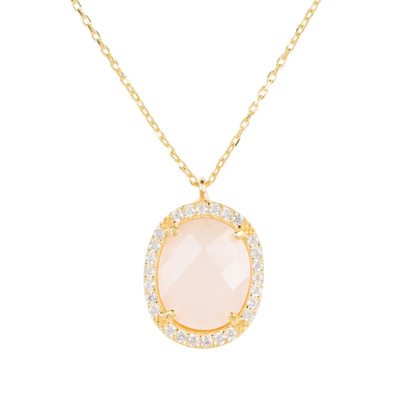 Thumbnail of Beatrice Oval Gemstone Pendant Necklace Gold Rose Quartz image