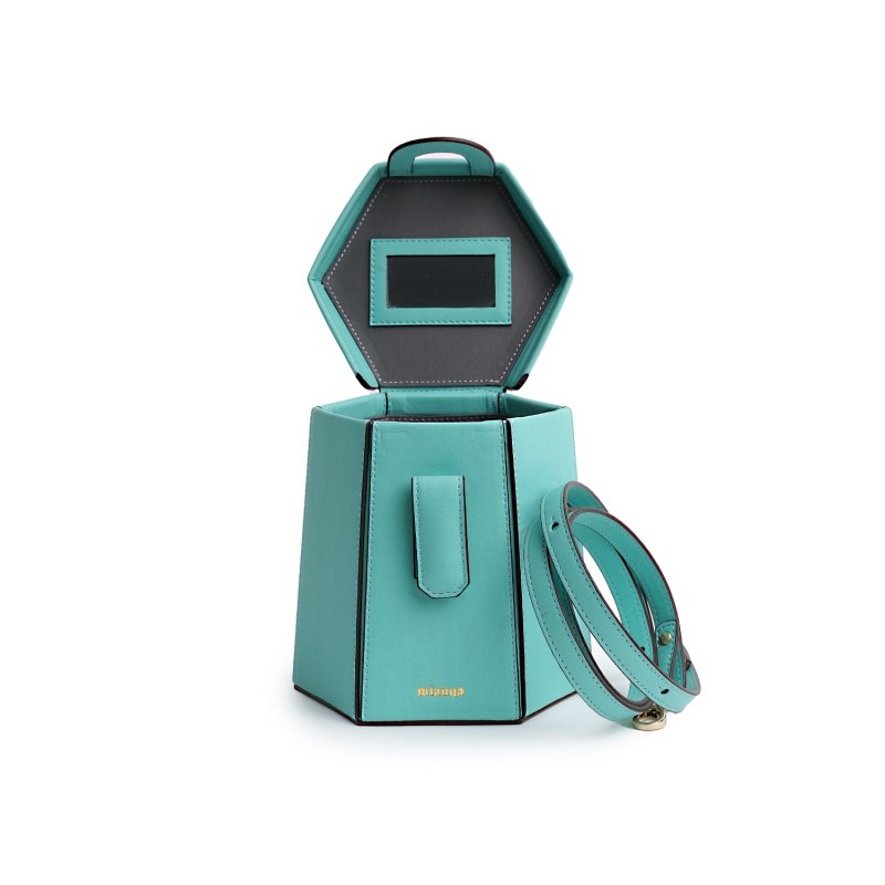 Thumbnail of Vegan Apple Leather Hexagon Crossbody & Shoulder Bag Turquoise image