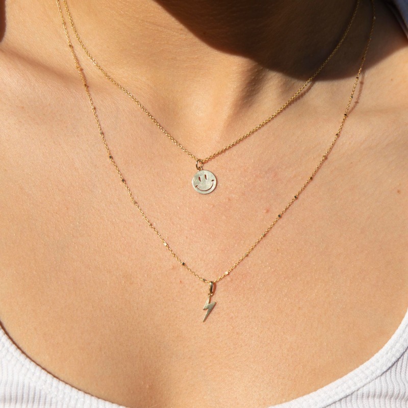 22ct Gold Vermeil Tiny Smiley Face Pendant Necklace Seol Gold Wolf Badger