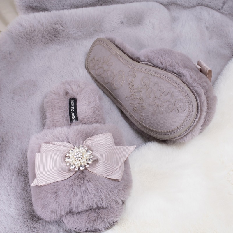 Thumbnail of Anya Slider Slipper With Diamante In Mink image