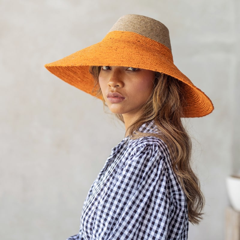 Thumbnail of Riri Duo Jute Straw Hat In Orange & Nude image