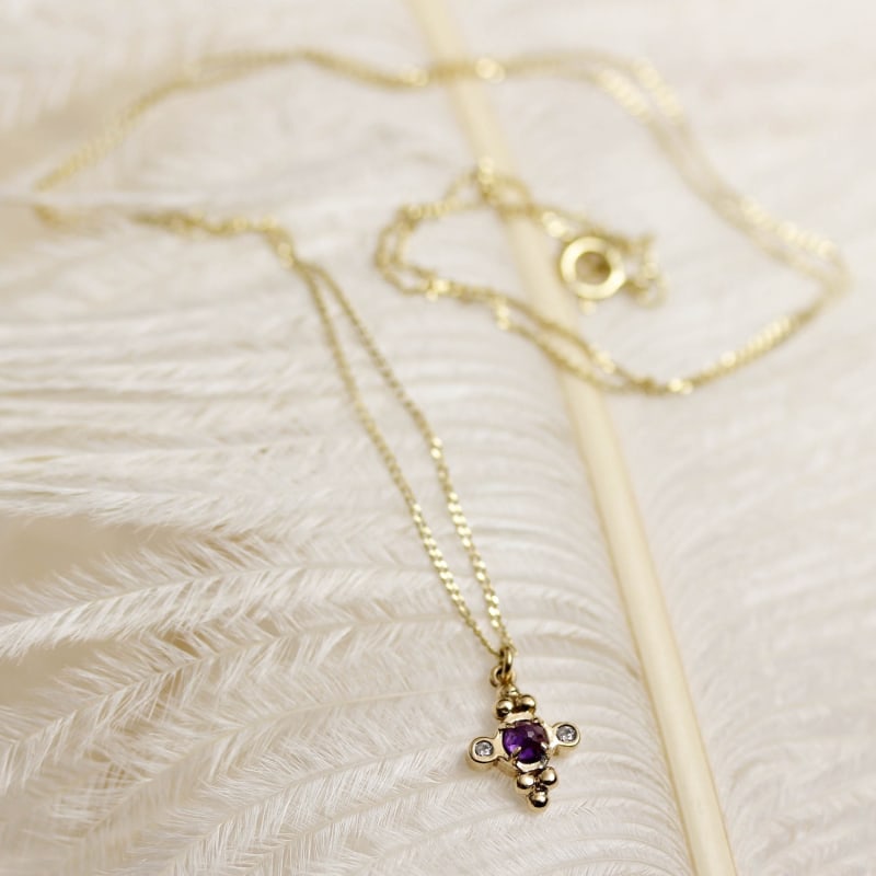 Thumbnail of Amethyst & Diamonds Cross Necklace - Gold image