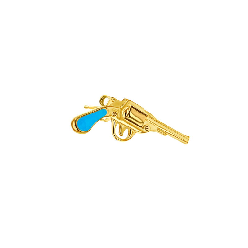 Thumbnail of Turquoise Enamel & 18Kt Gold Plated Retro Pistol Stud image