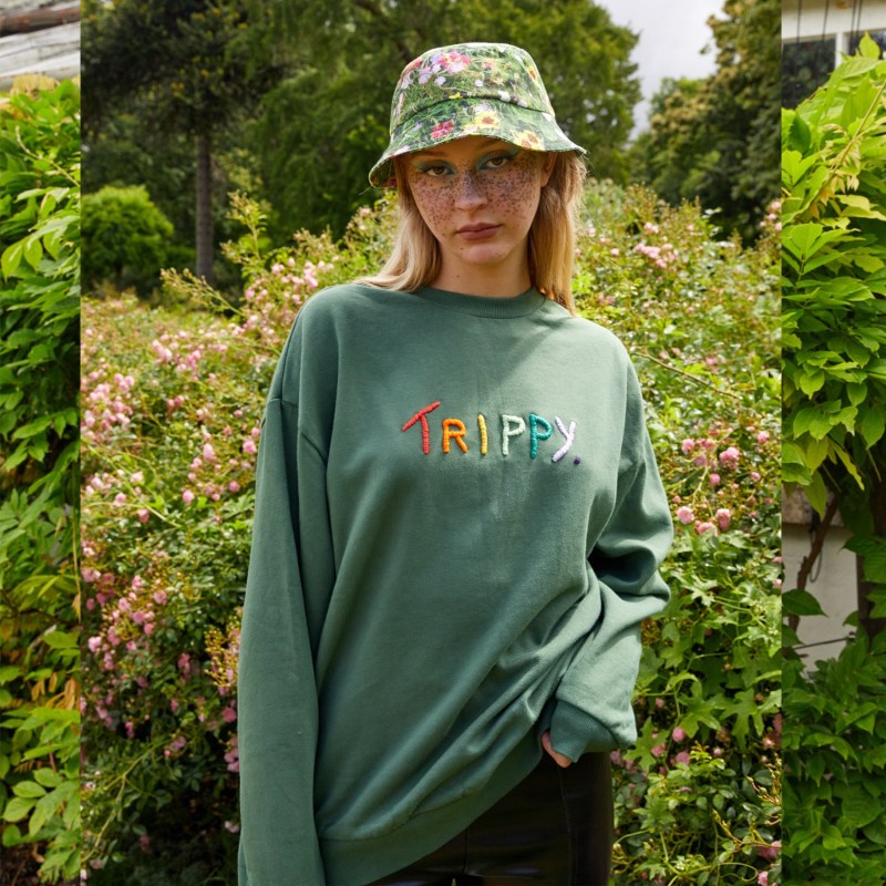 Thumbnail of Unisex Green Trippy Embroidered Sweatshirt image