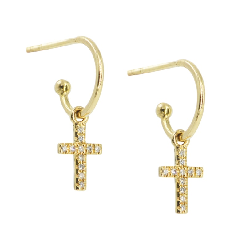 Thumbnail of Diamond Cross Huggie Earrings In 14K Gold image