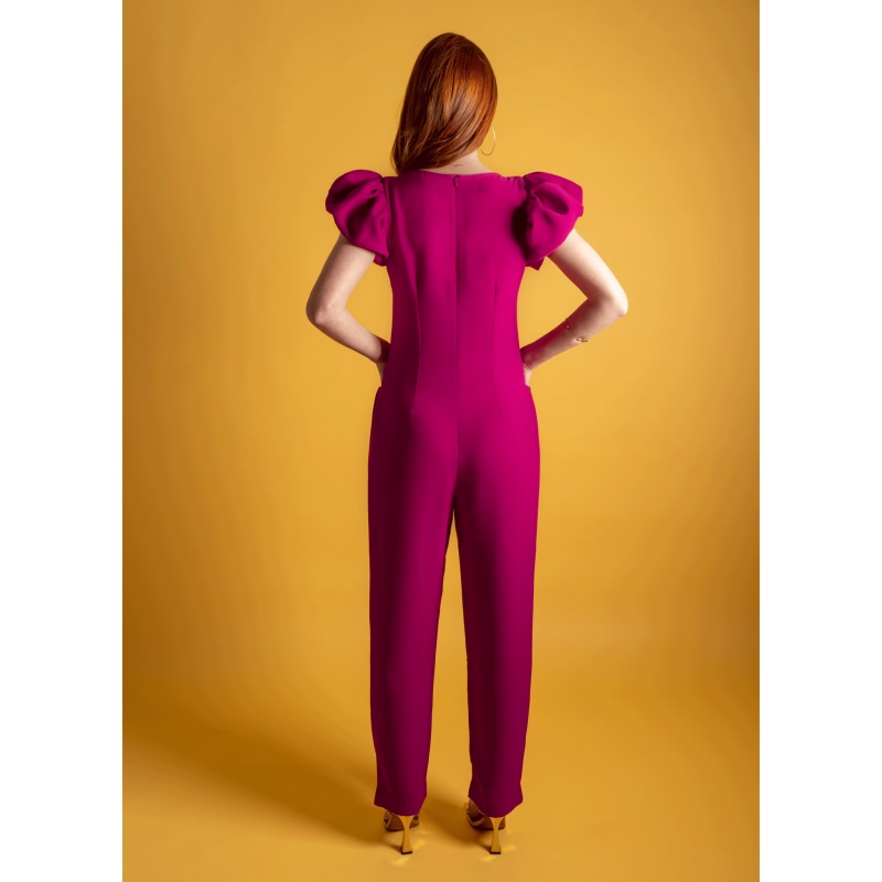 Thumbnail of Puff Sleeved Crepe Jumpsuit - Pink & Purple image