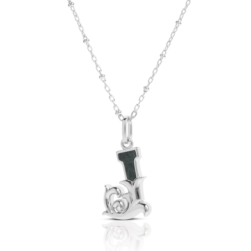 Solid Silver J Initial Necklace With Green Marble Kasun Wolf
