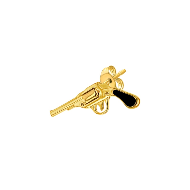 Thumbnail of Black Enamel & Gold Plated Retro Pistol Stud image