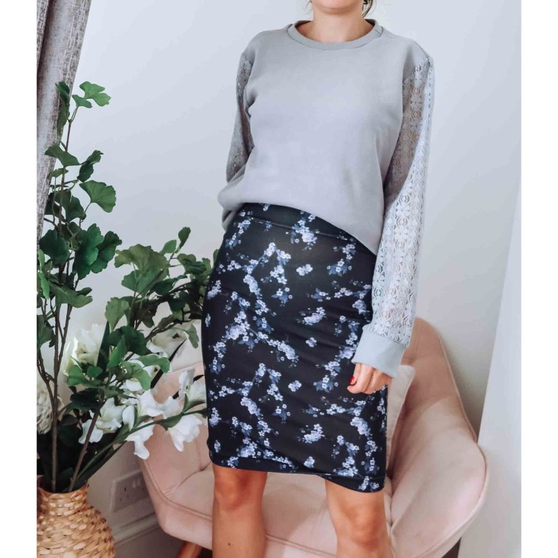 Thumbnail of Black & Grey Floral Jersey Skirt image