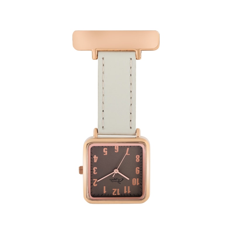Thumbnail of Annie Apple Square Rose Gold Grey Leather Nurse Fob Watch image